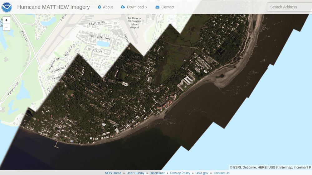 MapTiler aerial imagery of Hurricane Matthew