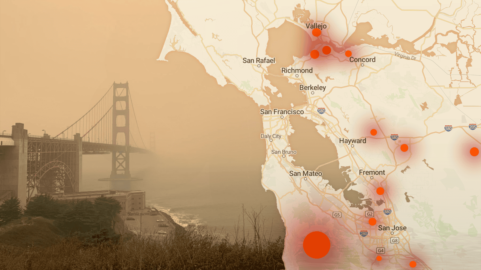 Map of wildfires in California